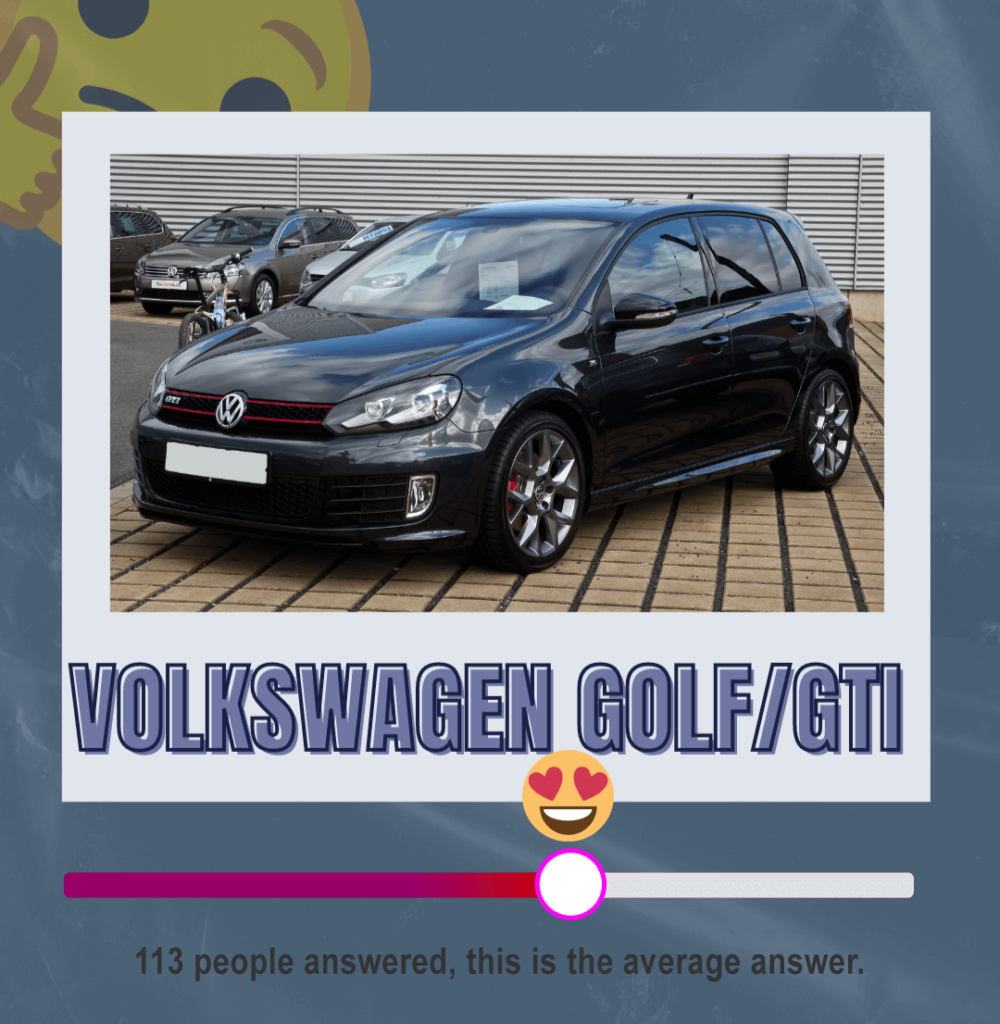 A graphic showing the approval rating of a VW Golf - it is a better than average score. 