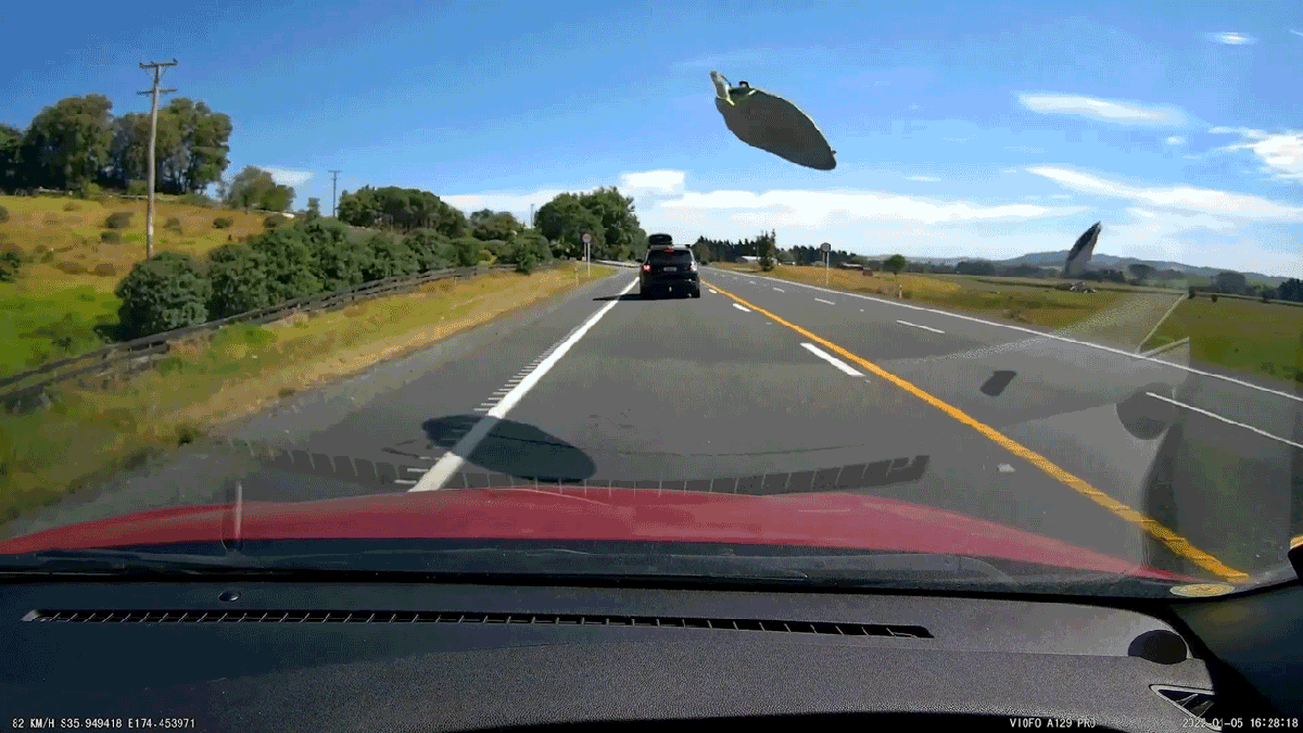 Surfboards Come Loose In Front Of Another Car In New Zealand