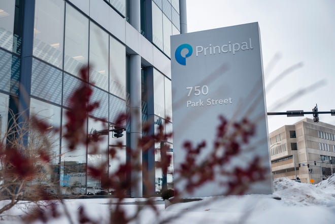 The headquarters of Principal Financial Group, investment management and insurance company is seen on Feb. 22, 2021 in downtown Des Moines.