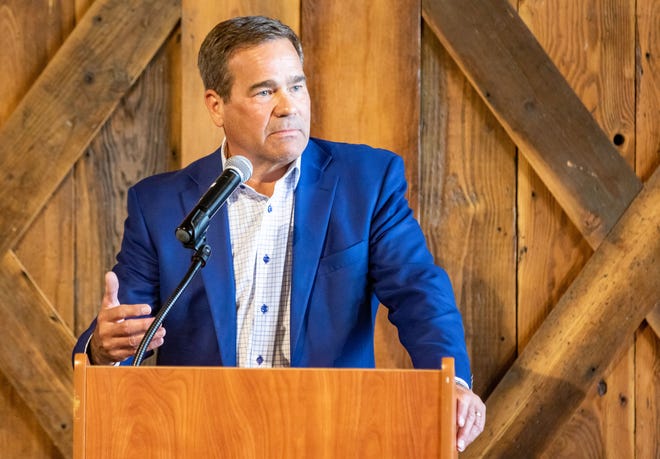 Dan Houston, CEO of Principal Financial Group speaks at a fund raiser for the ICON Water Trails project, Tuesday, July 13, 2021.