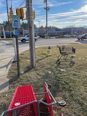 A reader asks why the city of Asheville and its ART bus system don't do a better job of keeping bus stops clean. This one is at the intersection of Airport Road and Rutledge Road.