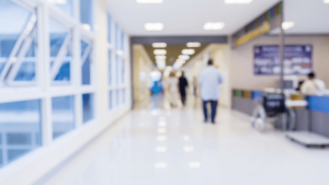 A busy hospital corridor.