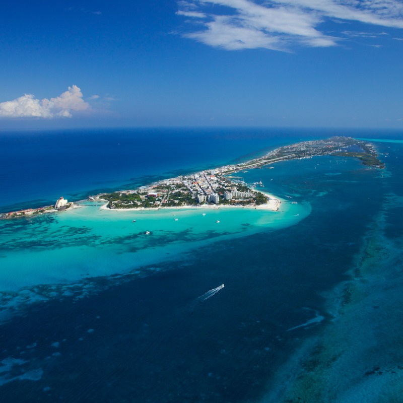 Aerial View Of Isla Mujeres In Mexico, Riviera Maya, Caribbean