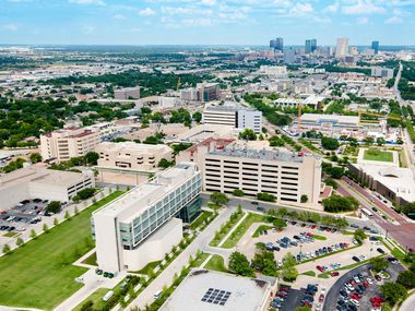 An aerial photograph showing the University of North Texas Health Science Center in Fort Worth.