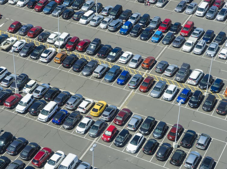 A car park is seen from the air