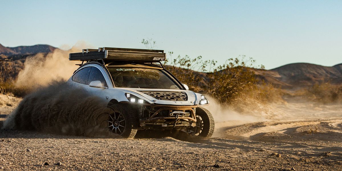 An Off-Road-Modified Tesla Model 3 Tackles the Mojave Road