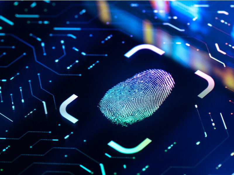 Digital fingerprint on computer keyboard.