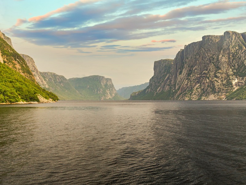View from the tour boat at the fjords of the Western brook pond in Gros Morne National Park, Newfoundland and Labrador, Canada.