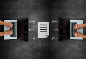 Concept of file sharing on blackboard, shows the concept of "transferring" a document