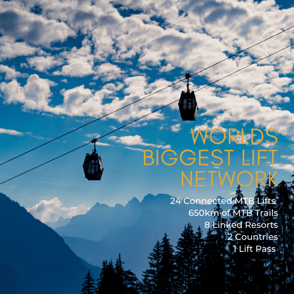 Morzine bike park has the biggest lift network in the world, the pleney gondola ascends the mountain in the sunshine