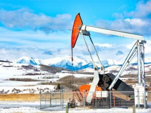 Oil rig in the Alberta Rocky Mountains