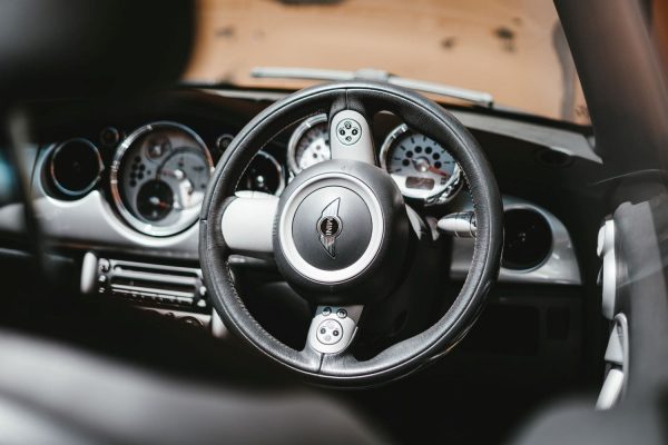 Close-up of the Mini Cooper R56 driving wheel