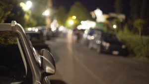 Cars Parked on the Street at Night