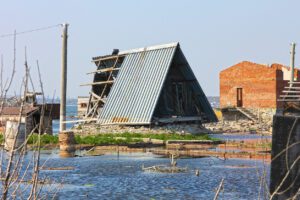 Destroyed and flooded house