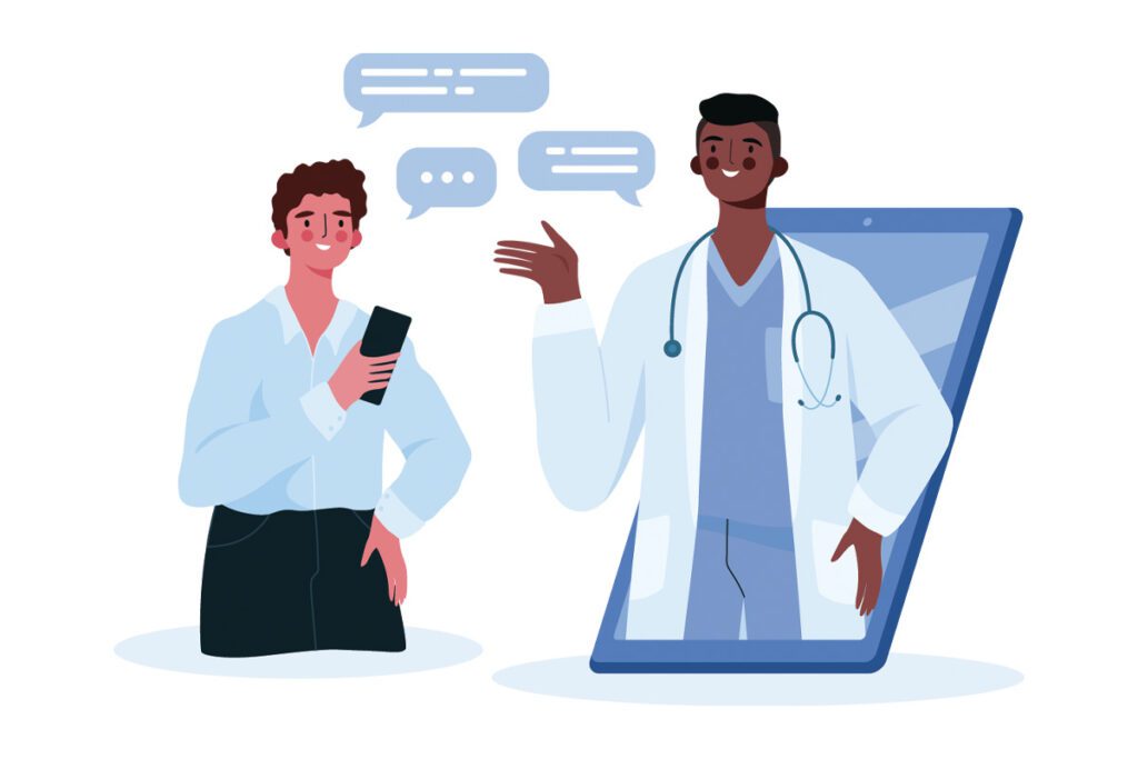 Illustration of a man having a telemedicine visit with a physician