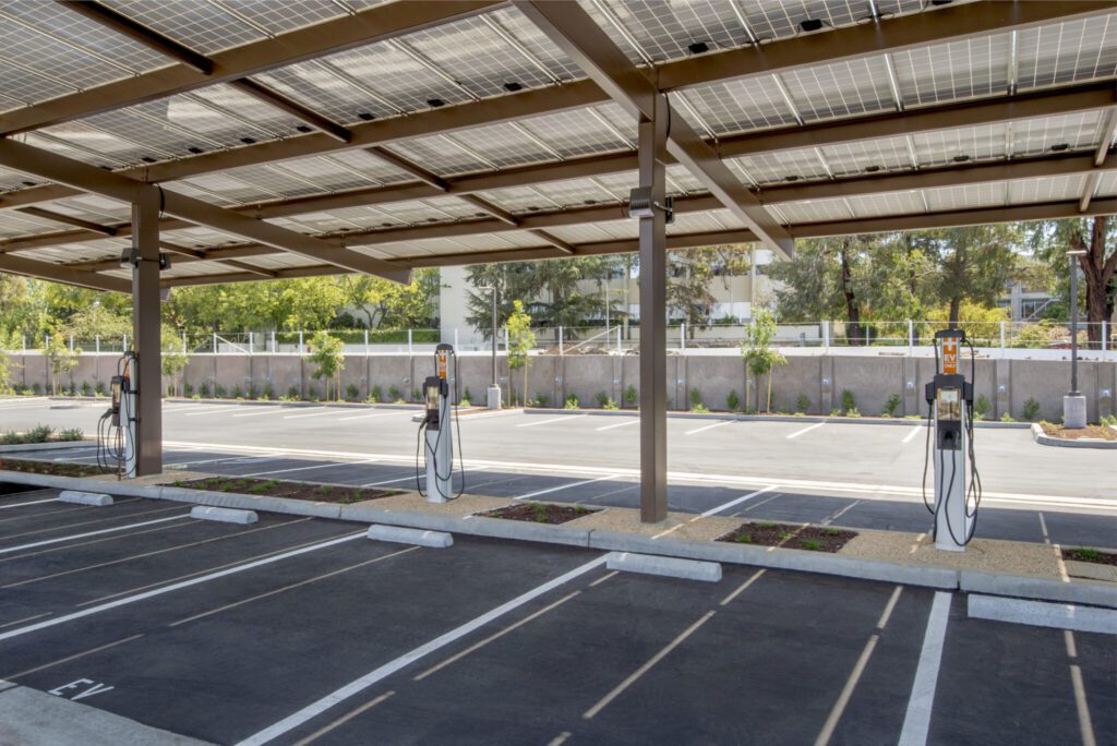 Electric Vehicle chargers in car park