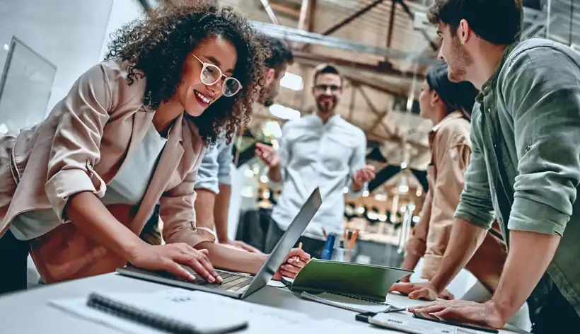 business corporate group together around table