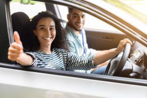 female learner driver at night