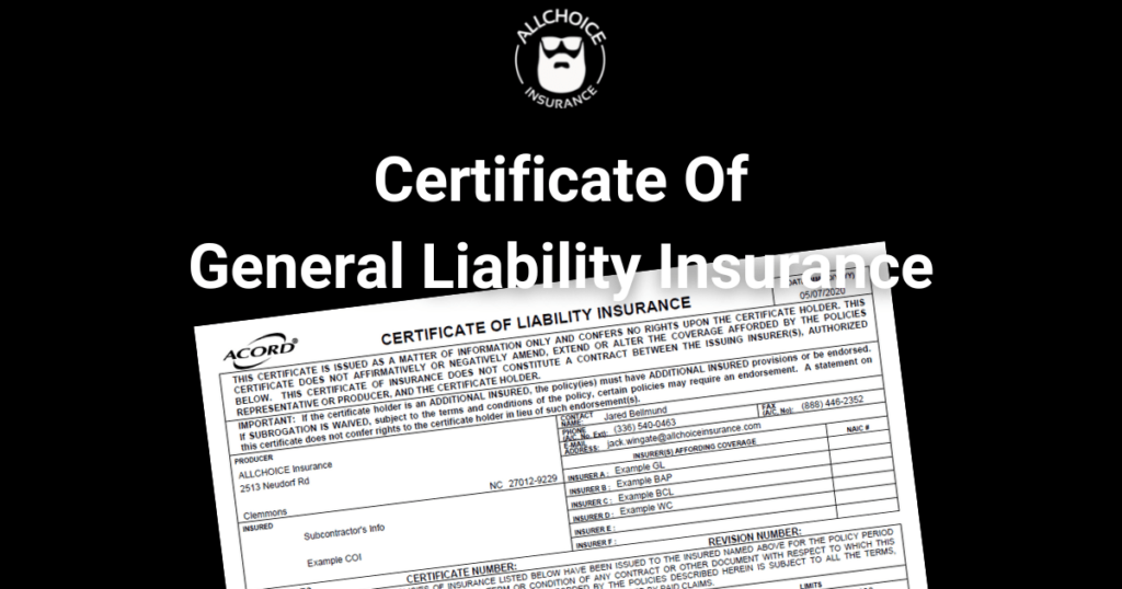Certificate Of Liability Insurance
