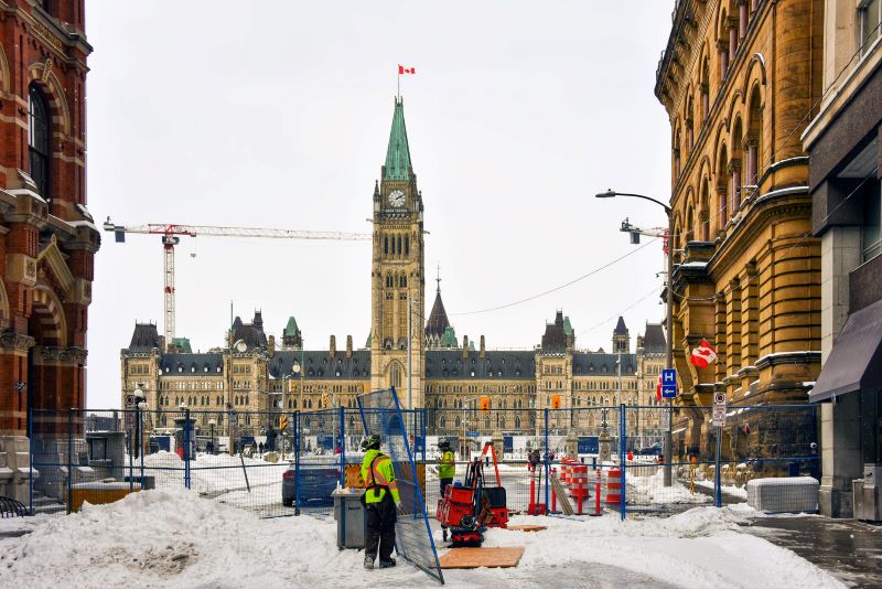 Police barricades around Parliament Hill in Ottawa after the Freedom Convoy protestors were cleared