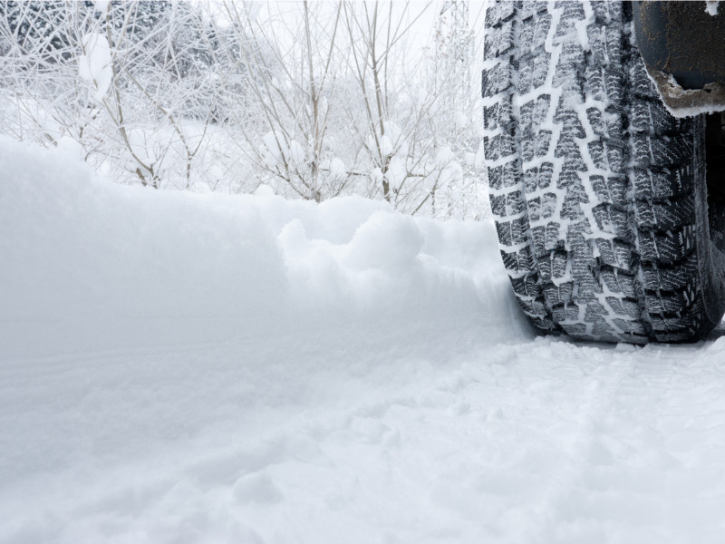 Close-up of a tire in the snow during winter