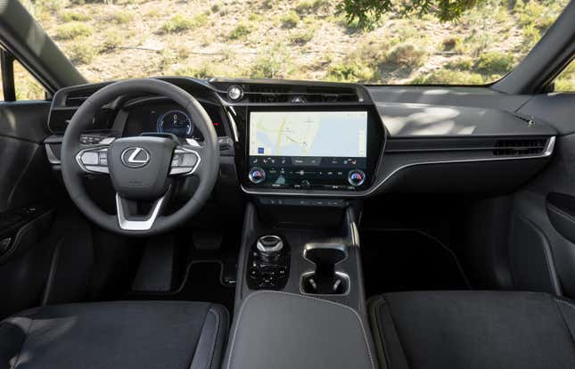 The black interior of the 2023 Lexus RZ 450e