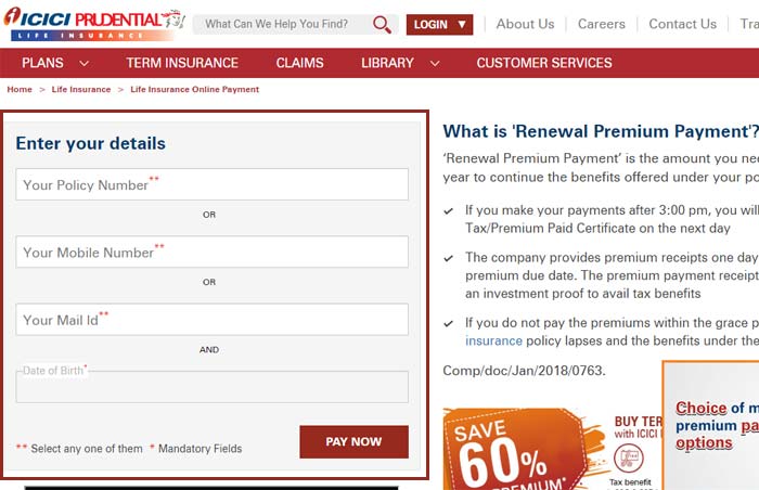 ICICI Pru Enter Details