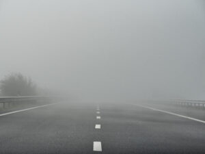 Driving on a foggy highway