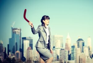 Businesswoman throwing a Boomerang.