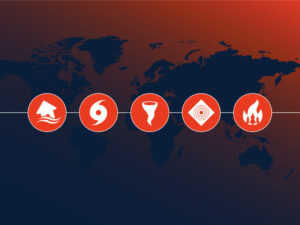 World map with natural disaster icons