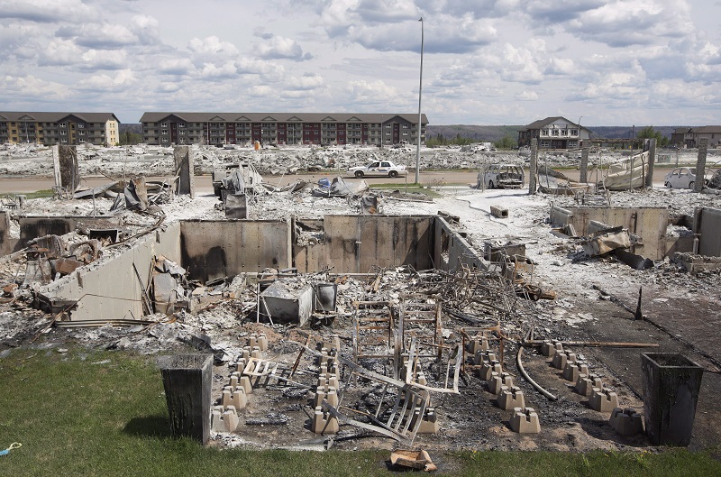 A burnt out neighbourhood following the Fort McMurray, wildfire.