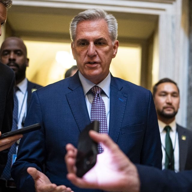 Kevin McCarthy. US House Speaker speaks to reporters on May 9.