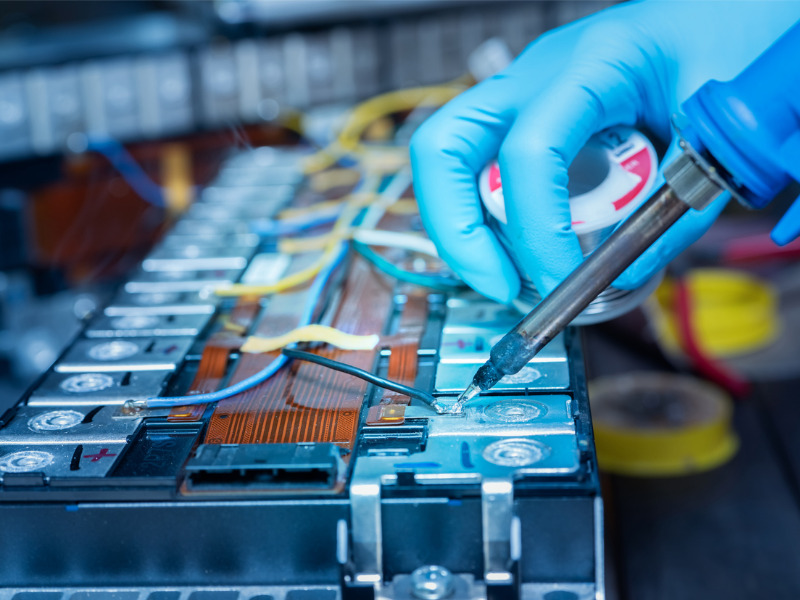 Technician working on lithium-ion rechargeable battery