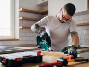 Carpenter at work on a kitchen repair