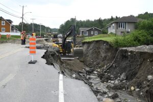 A washed-out section of highway in Riviere-Eternite, Que. following a major landslide