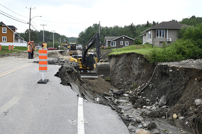 A washed-out section of highway in Riviere-Eternite, Que. following a major landslide