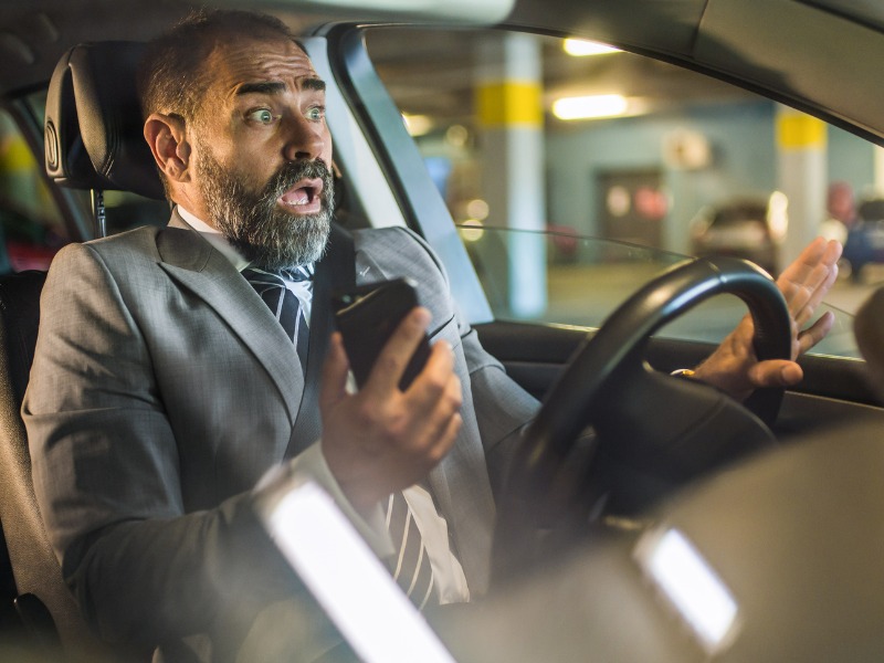 Distracted driver about to have a car accident