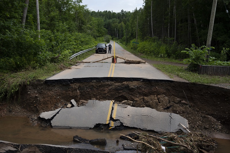 A washed-out roadway in Nova Scotia following flooding.