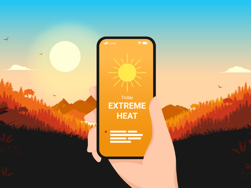 Extreme heat weather forecast on smartphone