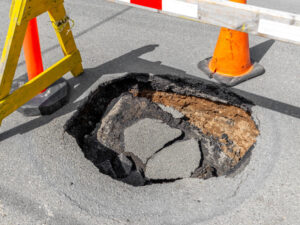 Big, deep pothole on city road