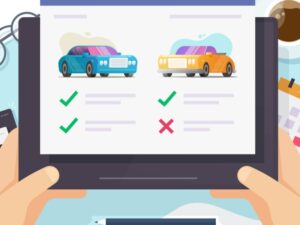 Comparing which car type to rent on a tablet.