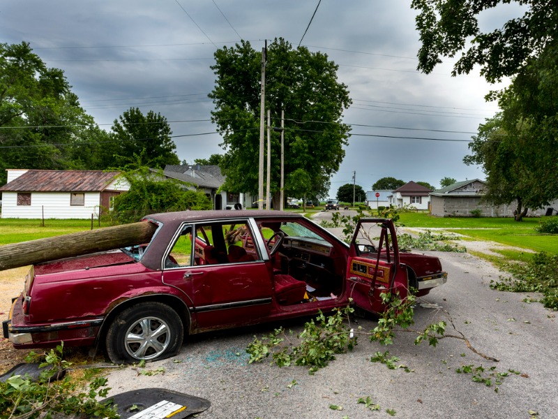 Car wrecked by a tornado.