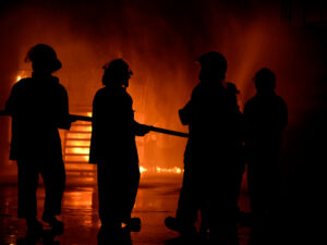 Fighting a forest fire at night