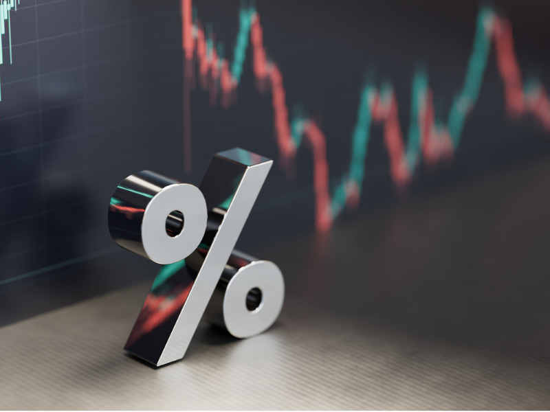 Percentage sign and bull financial markets