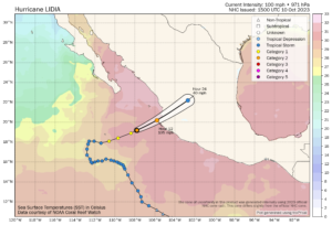 Hurricane Lidia forecast path and tracking map