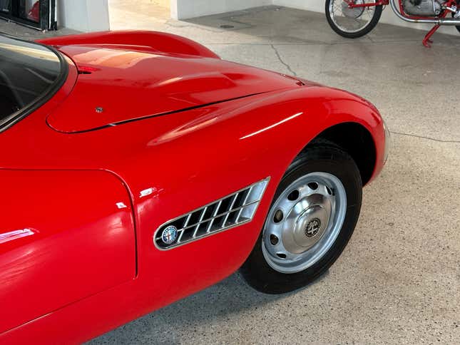 Front fender detail of a red Luigi Colani Abarth-Alfa Romeo