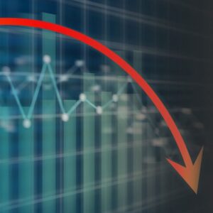 Red arrow curving downward on a graph