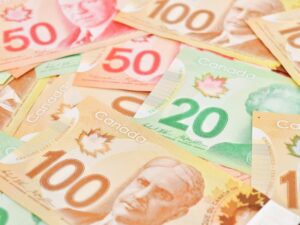 Close up of Canadian banknotes