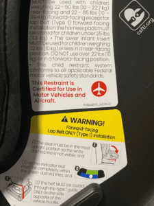 Britax Poplar FAA approval label