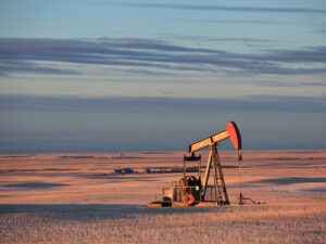 Red pumpjack in Alberta